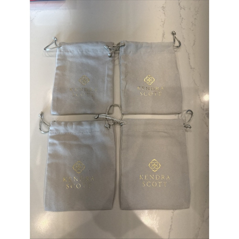 Kendra Scott Drawstring Jewelry Pouches Lot of 4 Gray Gold Logo Bags